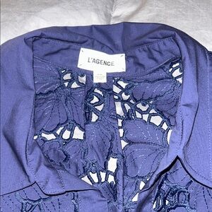 L'AGENCE Seychelle CutworkDeep Blue Floral Lace Shirt